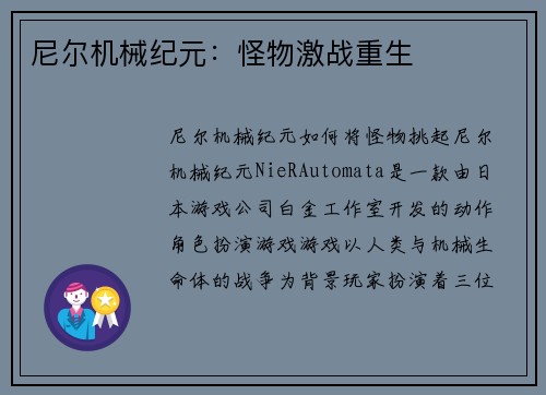 尼尔机械纪元：怪物激战重生